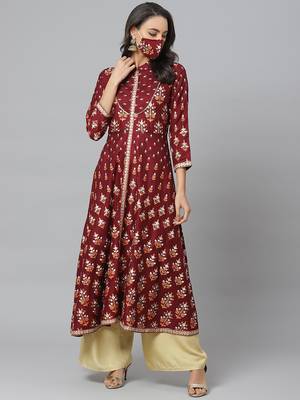 Women'S Rayon Floral Printed Anarkali Kurta 1