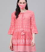 Women'S/Girls Rayon Floral Printed Short Kurti (Peach)