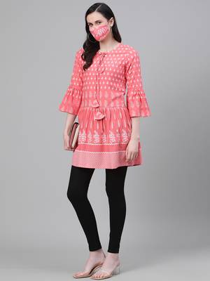Women'S/Girls Rayon Floral Printed Short Kurti (Peach) 2