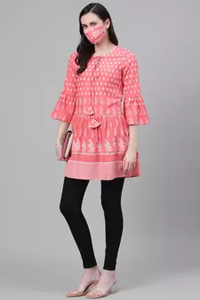 Women'S/Girls Rayon Floral Printed Short Kurti (Peach)