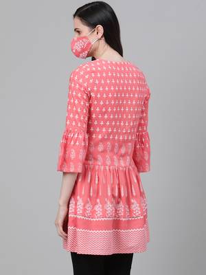Women'S/Girls Rayon Floral Printed Short Kurti (Peach) 3