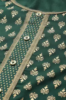 Women'S Rayon Golden Floral Printed A-Line Kurta (Green)