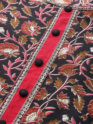 Women'S Cotton Floral Printed Anarkali Kurta (Black) 4