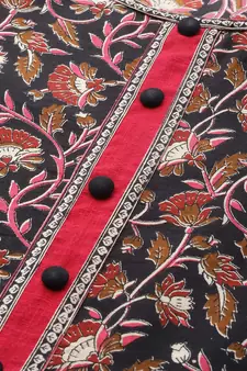 Women'S Cotton Floral Printed Anarkali Kurta (Black)
