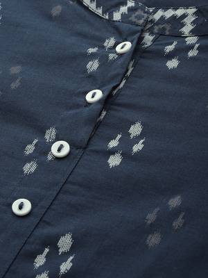 Women'S Cotton Ikat Printed A-Line Kurta (Blue) 4