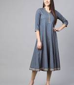 Women'S Rayon Geomatrical Printed Anarkali Kurta(Blue)