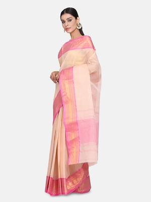 Beige Plain Cotton Saree 3
