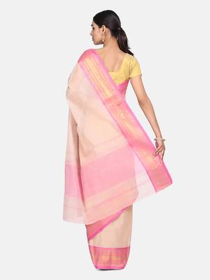 Beige Plain Cotton Saree 4