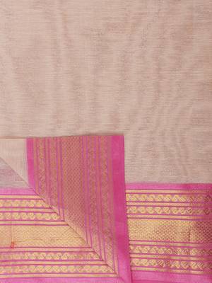 Beige Plain Cotton Saree 5