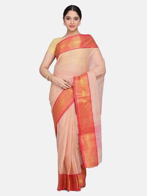 Beige Plain Cotton Saree 1