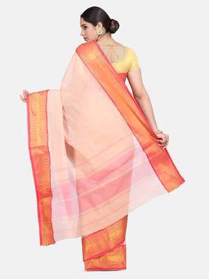 Beige Plain Cotton Saree 4