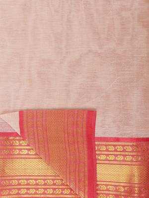 Beige Plain Cotton Saree 5