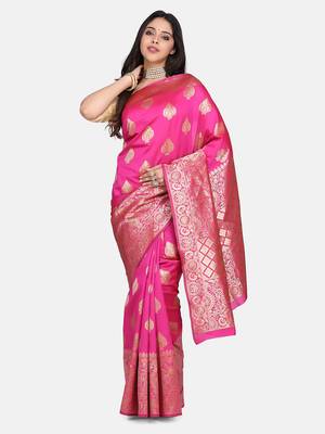 Pink Woven Art Silk Saree With Blouse 3