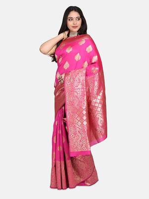 Pink Woven Art Silk Saree With Blouse 1