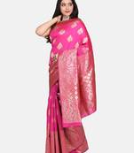 Pink Woven Art Silk Saree With Blouse