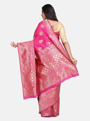 Pink Woven Art Silk Saree With Blouse 5