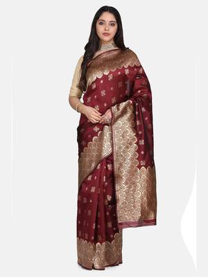 Maroon Woven Art Silk Saree With Blouse 3