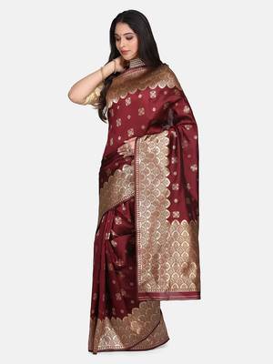 Maroon Woven Art Silk Saree With Blouse 1