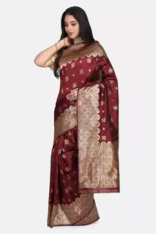 Maroon Woven Art Silk Saree With Blouse