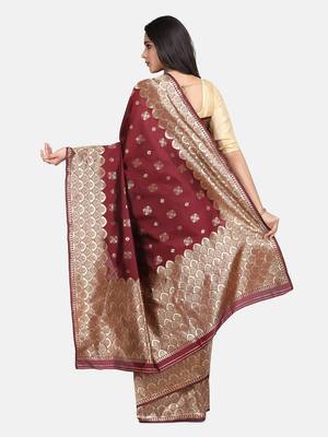 Maroon Woven Art Silk Saree With Blouse 4