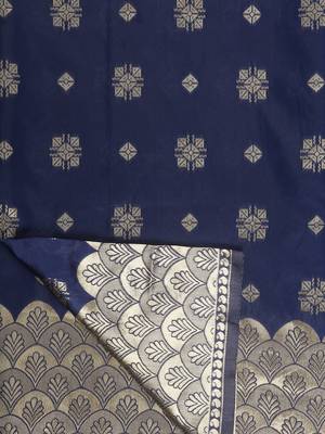 Navy Blue Woven Art Silk Saree With Blouse 5