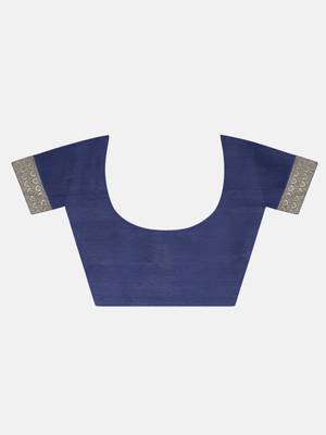 Navy Blue Woven Art Silk Saree With Blouse 6