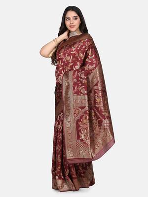 Maroon Woven Art Silk Saree With Blouse 1