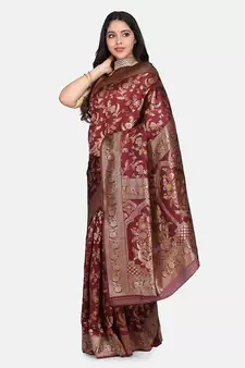 Maroon Woven Art Silk Saree With Blouse