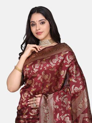 Maroon Woven Art Silk Saree With Blouse 4