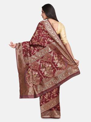 Maroon Woven Art Silk Saree With Blouse 5