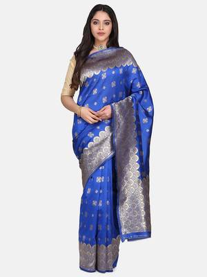 Royal Blue Woven Art Silk Saree With Blouse 1