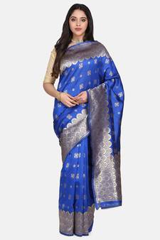 Royal Blue Woven Art Silk Saree With Blouse