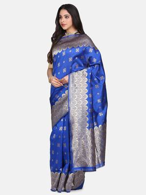 Royal Blue Woven Art Silk Saree With Blouse 3