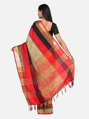 Beige Woven Art Silk Saree With Blouse 5