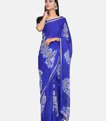 Blue Printed Georgette Saree With Blouse