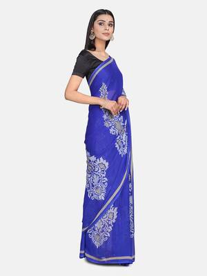Blue Printed Georgette Saree With Blouse 4