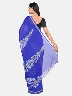 Blue Printed Georgette Saree With Blouse 5