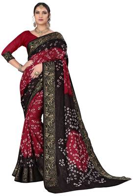 Black printed cotton silk Bandhani saree 1