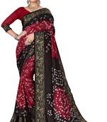 Black printed cotton silk Bandhani saree