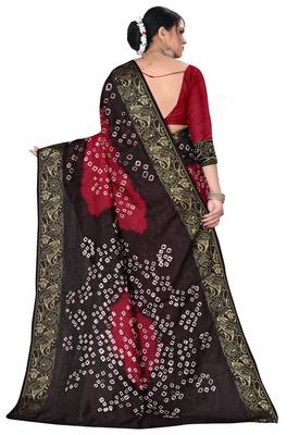 Black printed cotton silk Bandhani saree 2