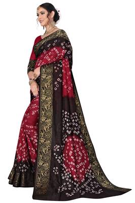 Black printed cotton silk Bandhani saree 3