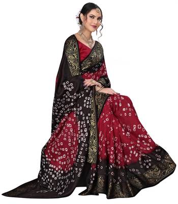 Black printed cotton silk Bandhani saree 4