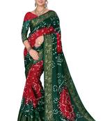 Green printed cotton silk Bandhani saree