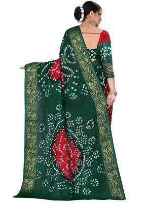 Green printed cotton silk Bandhani saree 2
