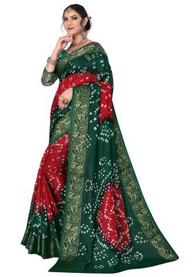 Green printed cotton silk Bandhani saree 3
