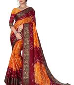 Rust printed cotton silk Bandhani saree
