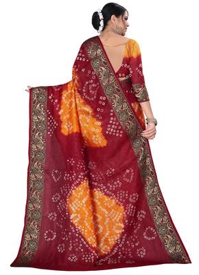 Rust printed cotton silk Bandhani saree 2