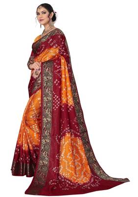 Rust printed cotton silk Bandhani saree 3