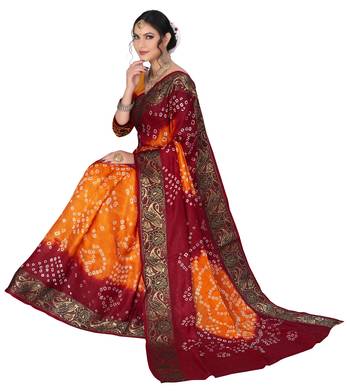 Rust printed cotton silk Bandhani saree 4