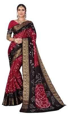 Maroon hand woven art silk Bandhani saree 1